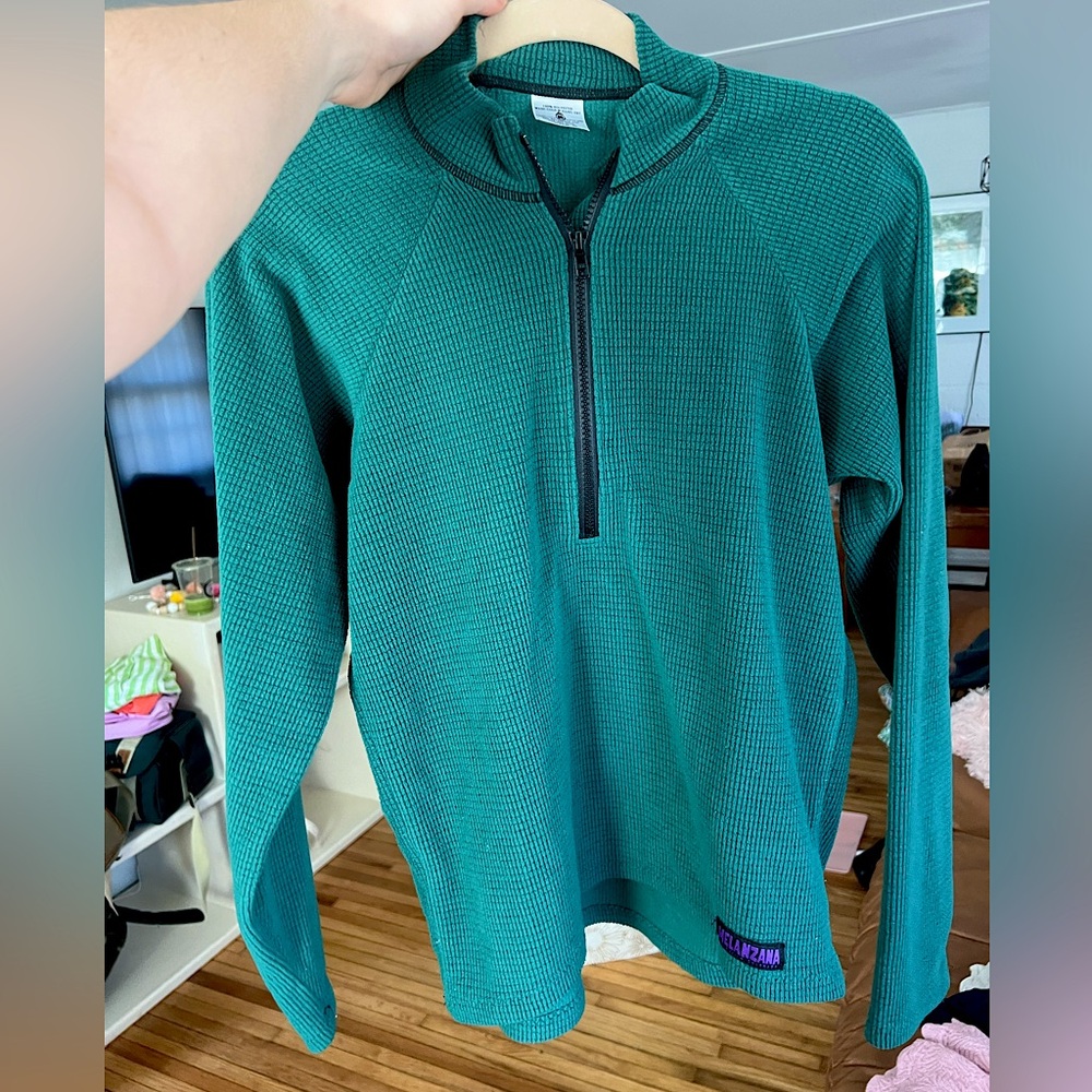 Vintage Melanzana Microgrid Quarter Zip - Emerald Green